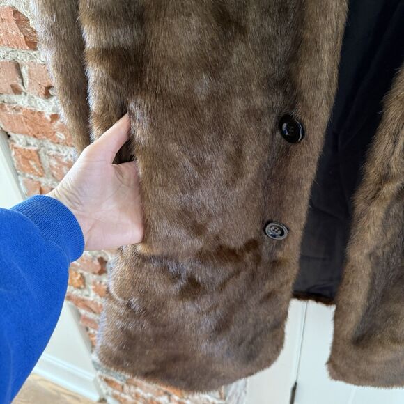 Dark Brown Faux Fur Mid-Length Coat Women’s XL (175/96A) Lined Classic Wear - Picture 6 of 8